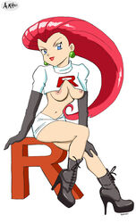 2001 amh boots breasts female female_only human human_only jessie_(pokemon) large_breasts nipple_slip nipples pokemon solo team_rocket underboob