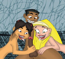 1boy 2girls braceface brock_leighton dark-skinned_male female male maria_wong multiple_girls penis sharon_spitz tagme