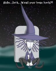 black_legwear bone disney grave gravestone masturbation nightmare_before_christmas open_mouth outside pussy shock_(nightmare_before_christmas) tim_burton witch witch_hat