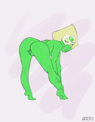 bent_over cartoon_network female_only gem_(species) green_skin half-closed_eyes hatebit peridot_(steven_universe) smiling spread_legs steven_universe white_background yellow_hair