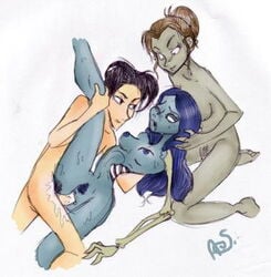 artist_signature black_hair blue_hair brown_hair corpse_bride emily_(corpse_bride) ffm_threesome hair_bun jackandsally4ever long_blue_hair long_hair missionary_position nude small_breasts threesome tim_burton victor_van_dort victoria_everglot warner_brothers zombie zombie_girl