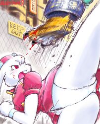 alice_nonomura alice_the_rabbit anthro blood bloody_roar claws clothes day female fur furry furry_ears g-sun kick long_ears looking_up mammal outdoors panties rabbit raised_leg red_eyes solo_focus tagme underwear unseen_male_face white_fur