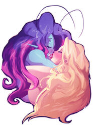 2girls alien alien_girl big_breasts blonde_hair blush breast_docking embrace french_kiss interspecies kissing knife_ears lips lipstick long_hair mirabelle multiple_girls natalie_(riendonut) nude passionate red_lipstick riendonut tongue tongue_kiss tongue_out tongue_to_tongue yuri