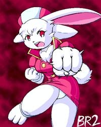 3_toes 4_fingers alice_nonomura alice_the_rabbit anthro barefoot bloody_roar claws clothes female female_only front_view fur furry furry_ears g-sun long_ears looking_at_viewer panties punch rabbit red_eyes solo tagme white_fur