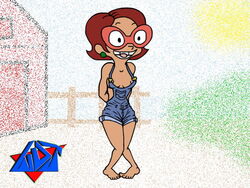 chalkzone earrings farm farmer farmgirl feet female full_body glasses knees_together_feet_together nickelodeon overalls penny_sanchez pointillism shoulders straight_hair tagme wdj