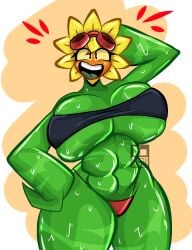 1girls abs anthro anthrofied ass breasts danoldfp female fit fit_female flora_fauna muscular muscular_female plant plant_girl plant_humanoid plantie plants_vs._zombies plants_vs_zombies popcap_games pussy solar_flare_(pvz) sunflower_(pvz) sweat sweatdrop