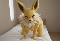 ai_generated anthro anthropomorphic beautiful bedroom big_breasts breasts breeding_request female fox fox_girl fur furry furry_female furry_only generation_1_pokemon handjob impregnation_request in_heat inviting_to_sex jolteon looking_at_viewer on_knees pokémon_(species) pokemon pokemon_(species) seductive seductive_look seductive_smile sexy sexy_body sexy_pose tits_out wet_pussy