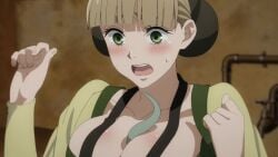 2020s 20s animated anime anne_drewanz between_breasts breasts bursting_breasts cleavage collarbone dress kuroshitsuji large_breasts long_sleeves medal moaning official_animation snake sound tagme tears video