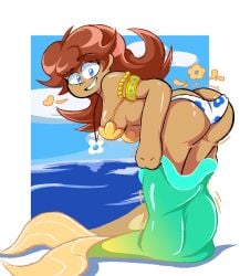 1girls :d armpits ass ass_cleavage ass_focus bare_legs bikini_top bimbo blue_eyes blush breasts brown_hair bubble_butt butt_crack buttocks collar cosplay crown curvy curvy_ass embarrassed_underwear_female euf exposed_ass eyelashes fat_ass female flower flower_earrings flower_panties freckles heart huge_ass jpeg large_ass legs mario_(series) mermaid_costume mermaid_tail nervous_smile nintendo panties princess princess_daisy sideboob smile super_mario_land sweat sweatdrop tagme theelecticfox tomboy undressing young young_female
