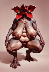 1girls areola areolae big_breasts biped breasts breasts_apart chubby claws demogorgon digitigrade_legs faceless faceless_character female female_only gaping_mouth huge_breasts humanoid mature mature_female milf monster monster_female monster_girl nightmare_waifu nipples sagging_breasts simple_background slightly_chubby solo squatting stranger_things teratophilia unknown_artist