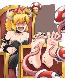 barefoot bowsette feet female foot_fetish licking mario_(series) new_super_mario_bros._u_deluxe piranha_plant soles spread_toes super_crown super_mario_bros. tickling tickling_feet toes umojar