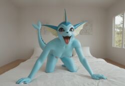 ai_generated anthro anthropomorphic beautiful bedroom big_breasts blue_eyes breasts breeding_request female furry generation_1_pokemon in_heat inviting_to_sex looking_at_viewer penis pokemon pokemon_(species) scales scalie seductive seductive_look seductive_smile sexy sexy_body sexy_pose tits_out vaporeon wet_pussy
