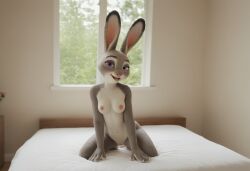 ai_generated anthro anthropomorphic beautiful bedroom big_breasts breasts breeding_request bunny_ears bunny_girl bunny_tail bunnygirl disney female fur furry furry_only impregnation_request in_heat inviting_to_sex judy_hopps looking_at_viewer on_knees seductive seductive_look seductive_smile sexy sexy_body sexy_pose tits_out wet_pussy zootopia