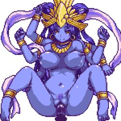 1boy animated barefoot blue_hair blue_skin bouncing_breasts breasts disembodied_penis drooling earrings feet female full_body goddess happy_sex jewelry kali lactation large_breasts leg_hold legs long_hair moaning monster_girl multi_arm multi_limb nipples nude penis pixel pixel_art pubic_hair pussy saliva sb sex simple_background smile spread_legs thighs toes vaginal_penetration white_background yellow_eyes