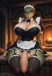 1futa ai_generated anthro argonian bethesda_softworks boosty boosty_username foreskin furry futanari futornyx green_skin horns huge_breasts huge_cock large_breasts maid oblivion penis scales scalie shiny_skin skyrim solo stockings testicles thick_thighs twitter_username veiny_penis wide_hips