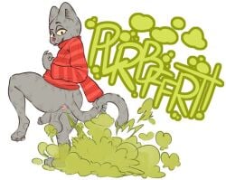 anthro anus ass better_version_at_source bottomless clothed clothing domestic_cat fart fart_fetish felid feline felis fritz_the_cat fritz_the_cat_(character) gas gassy genitals green_fart_cloud holding_tail iamapoliceman male male/male mammal penis raised_leg smelly solo sound_effects sweater tail text topwear