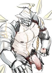 abs arknights armor armored_boots armored_gloves bara big_penis cake faceless_character faceless_male flaccid hairy halo helmet holding_object male male_only mostly_nude nipples pecs penis penis_out_of_underwear sankta_miksaparato tagme tagme_(artist) wings