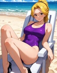 2025 ai_generated beach black_eyes black_high_heels blonde_ponytail deviantart elryusam looking_at_viewer meta not_porn purple_swimsuit relaxing sega sitting_on_chair smile_at_viewer smiling_at_viewer sonic_(series) sonic_the_hedgehog_(series) tina