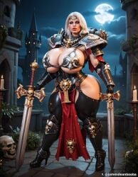 2girls adepta_sororitas ai_generated asking_for_it asking_for_sex bimbo bimbo_body female fur_boots grenade high_heel_boots high_heels huge_breasts impractical_armor jamesdeanbooba sister_of_battle skull_ornament tagme voluptuous warhammer_(franchise) warhammer_40k