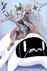 black_legwear blue_sky boots breasts cape dress dya_rikku_(vtuber) elbow_gloves female full_body gloves hat holding holding_staff holding_weapon looking_at_viewer sky solo staff standing thighhighs vyugen weapon