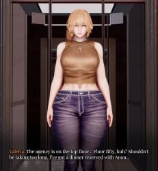 1girls 3d arcrad blonde_hair breasts curvaceous curvy curvy_body curvy_female curvy_figure english english_text female green_eyes jeans large_breasts original original_character text valeria_rivera