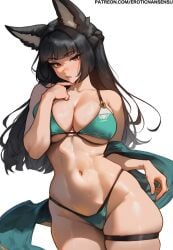 1girls 2d 2d_(artwork) ai_assisted ai_generated artist_name bikini black_hair blunt_bangs breasts color digital_drawing_(artwork) erotic_nansensu female female_focus female_only hoshimi_miyabi large_breasts light-skinned_female light_skin looking_at_viewer patreon_username red_eyes simple_background straight_hair swimsuit thick_thighs thigh_strap thighs watermark white_background wide_hips zenless_zone_zero