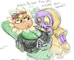 1girls anthro anthrofied ass breasts breasts female flora_fauna groping plant plant_girl plant_humanoid plantie plants_vs._zombies plants_vs_zombies popcap_games pussy rustbolt_(pvz) solar_flare_(pvz) sunflower_(pvz) zombie_(pvz)