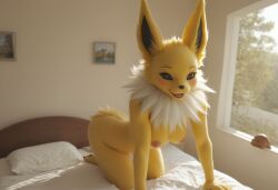 ai_generated anthro anthropomorphic beautiful bedroom big_breasts breasts breeding_request female fox fox_girl fur furry furry_female furry_only generation_1_pokemon handjob impregnation_request in_heat inviting_to_sex jolteon looking_at_viewer on_knees pokémon_(species) pokemon pokemon_(species) seductive seductive_look seductive_smile sexy sexy_body sexy_pose tits_out wet_pussy
