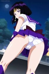 1girls ai_generated bishoujo_senshi_sailor_moon hotaru_tomoe panties purple_eyes purple_eyes_female purple_hair purple_hair_female purple_skirt pussy_visible_through_panties remastered sailor_saturn short_hair short_hair_female skirt upscaled