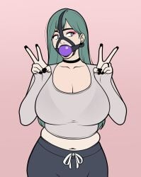 ball_gag big_breasts black_lips black_lipstick breasts curvy female gag gagged_female goth goth_girl jam-orbital