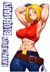 1girls abs amazon armpit_crease armpit_fetish armpits arms_behind_head arms_up bbw belt biceps big_breasts bimbo blonde_hair blue_gloves blue_mary blush bob_cut bra busty crop_top english_text erect_nipples erect_nipples_under_clothes fatal_fury fatal_fury:_city_of_the_wolves female female_focus female_only gloves hi_res high_resolution highres hips hourglass_figure jeans king_of_fighters kof large_breasts light-skinned_female light_skin looking_at_viewer medium_hair miyawoo muscles muscular muscular_female nipple_bulge nose_blush pale-skinned_female pale_skin parted_lips perky_breasts pinup pose posing red_bra shoulder_length_hair skimpy skimpy_clothes smile smiling smiling_at_viewer snk solo solo_female solo_focus sports_bra standing stretching teeth teeth_showing text the_king_of_fighters thick_thighs thighs toned toned_body toned_female toned_stomach very_high_resolution white_background wide_hips yellow_hair
