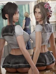 3d aerith_gainsborough big_ass big_breasts black_hair blender breasts cloud female final_fantasy final_fantasy_vii hi_res highres jul3d jul3dnsfw large_breasts long_hair looking_at_viewer makeup red_eyes tifa_lockhart tifa_lockhart