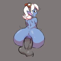 1:1 2019 anal ass balls big_butt big_penis blue_body blue_skin duo female fupoo genitals hair league_of_legends looking_back male not_furry nude penis rear_view riot_games tencent tristana_(lol) white_hair yordle