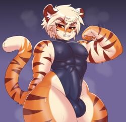 antheo big_penis blonde_hair blonde_hair_male blonde_male bodysuit erect erect_penis erection felid feline furry kingtacoyakiad leotard male male_only penis tiger