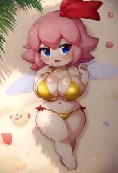 ai_generated beach female golden_bikini kirby_(series) kirby_64 kirby_64:_the_crystal_shards ribbon_(kirby) seductive_look