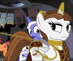 2010s 2d 2d_(artwork) 2d_artwork alicorn alicorn_(mlp) alicorn_horn alicorn_oc alicorn_pony alicorn_princess alicorn_wings bare_arms bare_back bare_legs bare_shoulders bikini bikini_top blue_fur bra braided_hair braided_ponytail brown_bikini brown_bikini_top brown_bra brown_eyes brown_hair brown_loincloth collar crossover crossover_cosplay cutie_mark eyelashes gold_(metal) gold_collar gold_hair_ornament gold_jewelry gold_wing_clip golden_collar golden_hair_ornaments golden_wing_clip green_eyes hair_ornament head_horn horn horn_cap loincloth metal_collar mlp_g4 mlp_oc my_little_pony my_little_pony_friendship_is_magic oc original_character pony pony_ears pony_tail ponytail princess sail_barge slave slave_bikini slave_collar slave_leia slave_leia_(cosplay) slave_outfit slavegirl star_wars white_fur white_hair wing_collar wings