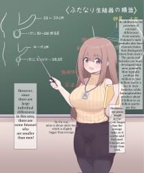 1futa 1maleherm 2023 ambiguous_hermaphrodite anatomical_diagram anatomy balls bangs big_breasts big_penis black_legwear black_pantyhose black_skirt blush book breasts brown_hair bulge chalkboard closed_eyes clothed clothing cuntboy diagram dialogue english_text feet_out_of_frame flaccid full-package_cuntboy full-package_futanari fully_clothed futa_only futanari herm hermaphrodite holding horny human id_card intersex lanyard large_breasts light-skinned_futanari light_skin long_hair male maleherm measurements minishell multi_genitalia notes_translation open_mouth pantyhose pencil_skirt penis pointer presentation presenting pussy sex_education shirt_tucked_in skirt smile solo standing sweater teacher text translated turtleneck yellow_sweater