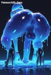 ai_generated aist_ android android_girl anus ass big_ass big_penis big_thighs blue_body blue_slime futanari high_heels horsecock original penis slime slime_girl testicles
