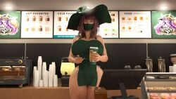 1girls 3d 3d_model abs apron coffee coffee_shop daz3d daz_studio female female_only human large_breasts light-skinned_female light_skin looking_at_viewer naked_apron original_character sophie_(auditour) witch witch_hat