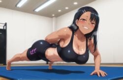 ai_generated big_ass big_breasts black_hair breasts bubble_ass bubble_butt cameltoe female female_focus fit fit_female gym gym_clothes gym_uniform hayase_nagatoro indoors kikia1 long_hair please_don't_bully_me,_nagatoro push_ups skinny slim_girl tan_body tanline tight_clothing