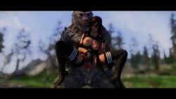 female holding_legs interspecies skyrim standing_sex troll vaginal_penetration