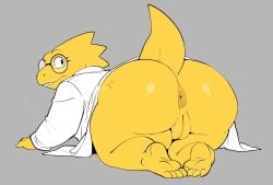 1girls ai_generated all_fours alphys anthro anus ass ass_focus big_ass clothing coat dat_ass eyelashes fat_ass female female_only furry furry_female furry_only glasses grob_(artist) huge_ass labcoat large_ass looking_back mature mature_anthro mature_female nerd nerdy_female pussy reptile scalie solo solo_female solo_focus tail thick_ass undertale undertale_(series) white_coat yellow_skin