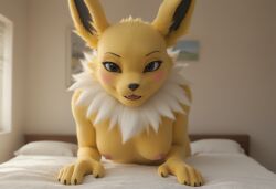 ai_generated anthro anthropomorphic beautiful bedroom big_breasts breasts breeding_request female fox fox_girl fur furry furry_female furry_only generation_1_pokemon handjob impregnation_request in_heat inviting_to_sex jolteon looking_at_viewer on_knees pokémon_(species) pokemon pokemon_(species) seductive seductive_look seductive_smile sexy sexy_body sexy_pose tits_out wet_pussy