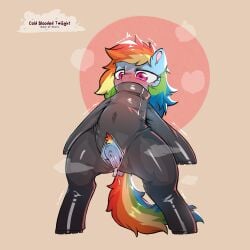 1:1 2025 animal_genitalia animal_vulva artist_name blue_body blue_fur blush bodily_fluids bodysuit clothed clothing cold-blooded-twilight english_text equid equine equine_genitalia equine_vulva eyelashes female feral friendship_is_magic fur furgonomics genital_fluids genitals hair hasbro hi_res hooves horse long_hair looking_down mammal motion_lines multicolored_hair multicolored_tail my_little_pony pony purple_eyes rainbow_dash_(mlp) rainbow_hair rainbow_tail semi-anthro skinsuit solo standing tail text tight_clothing unzipped vaginal_fluids vulva zipper