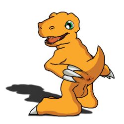 1boy 2016 agumon anthro anus ass balls claws digimon dragon erection fangs green_eyes hi_res lusarthel male male_only open_mouth penis presenting presenting_hindquarters simple_background smile solo teeth uncut white_background