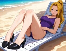 2025 ai_generated beach black_eyes black_high_heels blonde_ponytail deviantart elryusam high_heels human looking_at_viewer meta not_porn one-piece_swimsuit purple_swimsuit relaxing sega smile_at_viewer smiling_at_viewer sonic_(series) sonic_the_hedgehog_(series) tina wet_body wet_skin wet_swimsuit