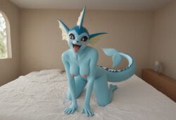 ai_generated anthro anthropomorphic beautiful bedroom big_breasts blue_eyes breasts breeding_request female furry generation_1_pokemon in_heat inviting_to_sex looking_at_viewer penis pokemon pokemon_(species) scales scalie seductive seductive_look seductive_smile sexy sexy_body sexy_pose tits_out vaporeon wet_pussy