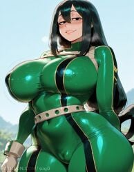 1girls ai_generated alternate_body_type alternate_breast_size ass big_ass big_breasts black_eyes bodysuit boku_no_hero_academia breasts cameltoe curvaceous curvy curvy_figure female female_focus female_only frog_girl froppy gloves green_hair hero_outfit_(mha) horny huge_breasts large_breasts light-skinned_female light_skin long_hair mating_season my_hero_academia smile sogo solo thick_thighs thunder_thighs tied_hair tight_clothing tsuyu_asui voluptuous voluptuous_female wide_hips