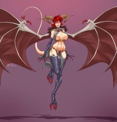 1girl 1girls breasts claws commission demon_girl female female_only heart_tail horns jewelry oc plasmidhentai red_hair solo succubus tail talons