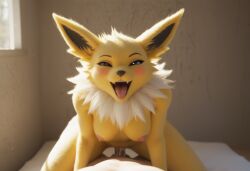 ai_generated anthro anthropomorphic beautiful bedroom big_breasts breasts breeding_request cowgirl_position cum_in_pussy cum_inside female fox fox_girl fucking fur furry furry_female furry_only generation_1_pokemon handjob impregnated impregnation_request in_heat intercourse interspecies inviting_to_sex jolteon looking_at_viewer on_knees pokémon_(species) pokemon pokemon_(species) seductive seductive_look seductive_smile sexy sexy_body sexy_pose tits_out wet_pussy